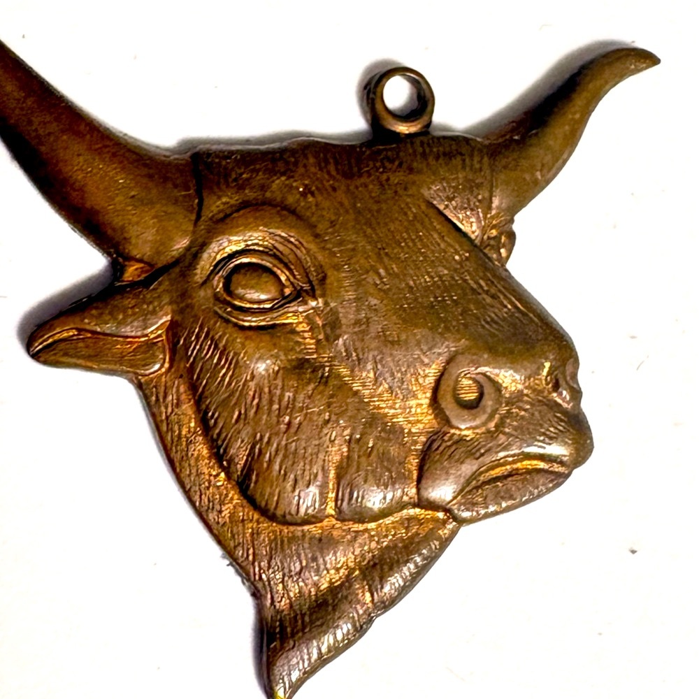 Vintage bronze Bull Pendant